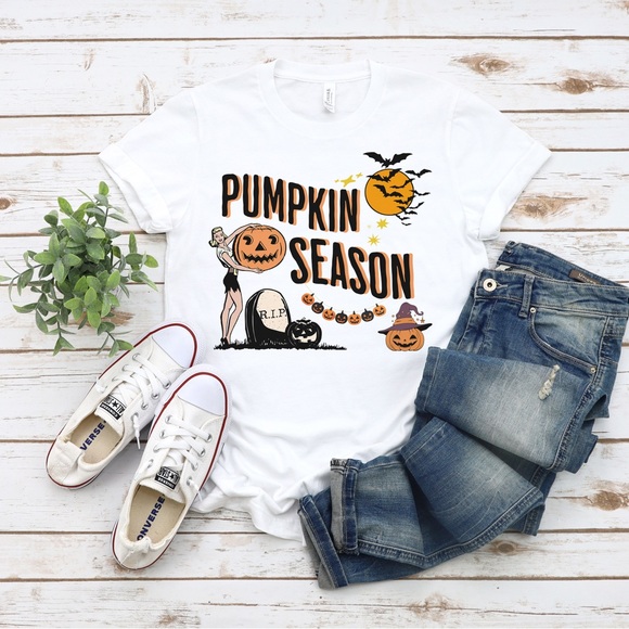 Pumpkin Season, Cute Fall Shirt, Halloween Pumpkin Cotton T Shirt, Graphic Tee - Picture 3 of 4
